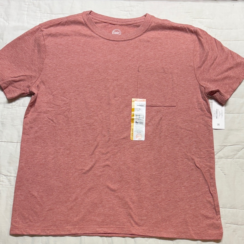 NWT Wonder Nation Boys 10/12 Husky Heathered Red Short Sleeve Pocket Tee Shirt